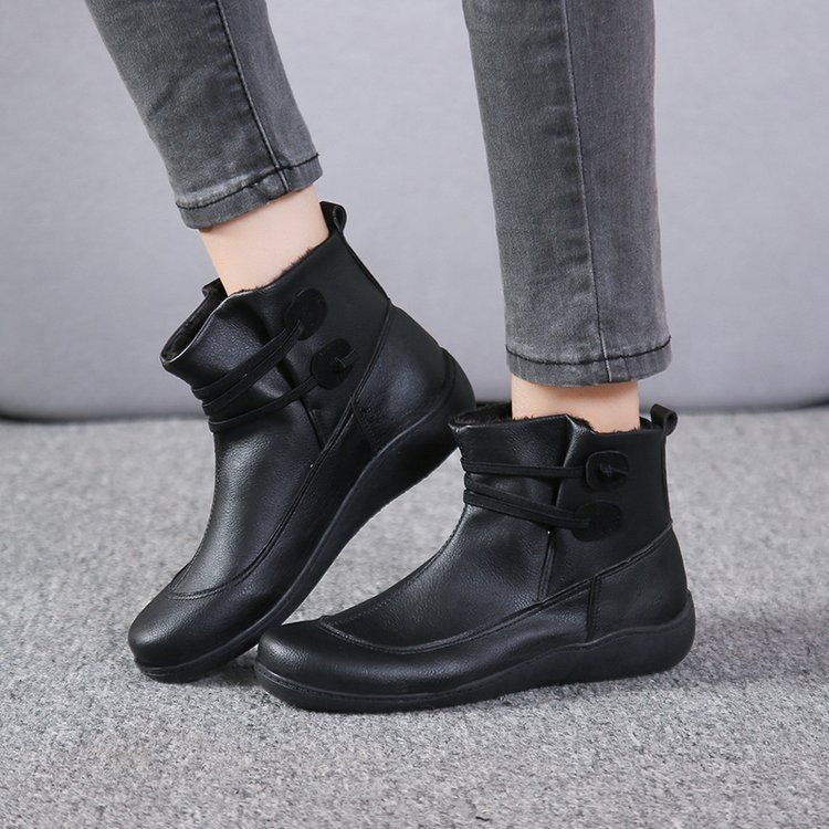 Vintage Fashion Boots - Women Vintage Round Toe PU Leather