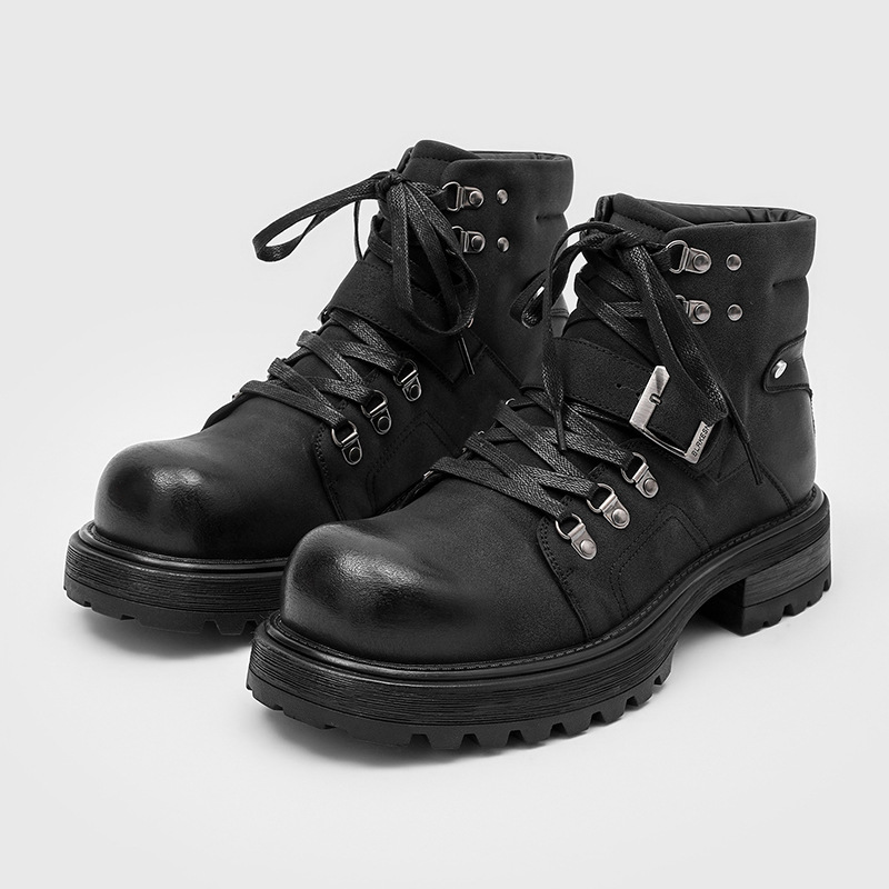 Vintage Fashion Boots - Brand Men Leather Boots Motorcycle Snow