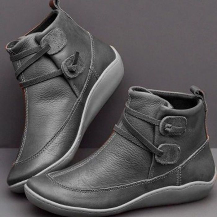 Women Vintage Round Toe PU Lea - Vintage Fashion Boots ulasan dan harga