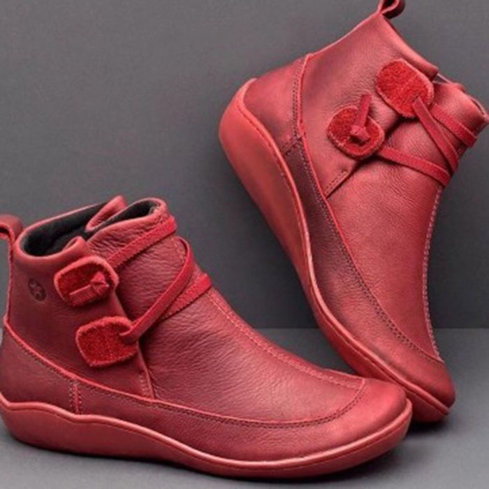 Women Vintage Round Toe PU Lea - Vintage Fashion Boots ulasan dan harga