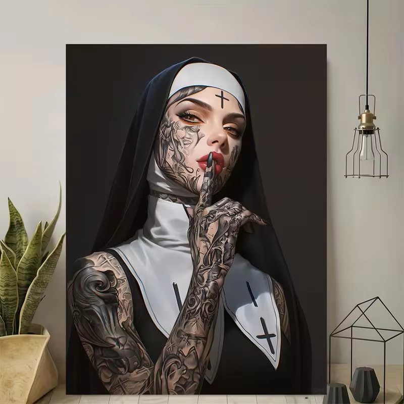 Fashion Girl Tattoo Nun Canvas - Vintage Fashion Sketches ulasan dan harga