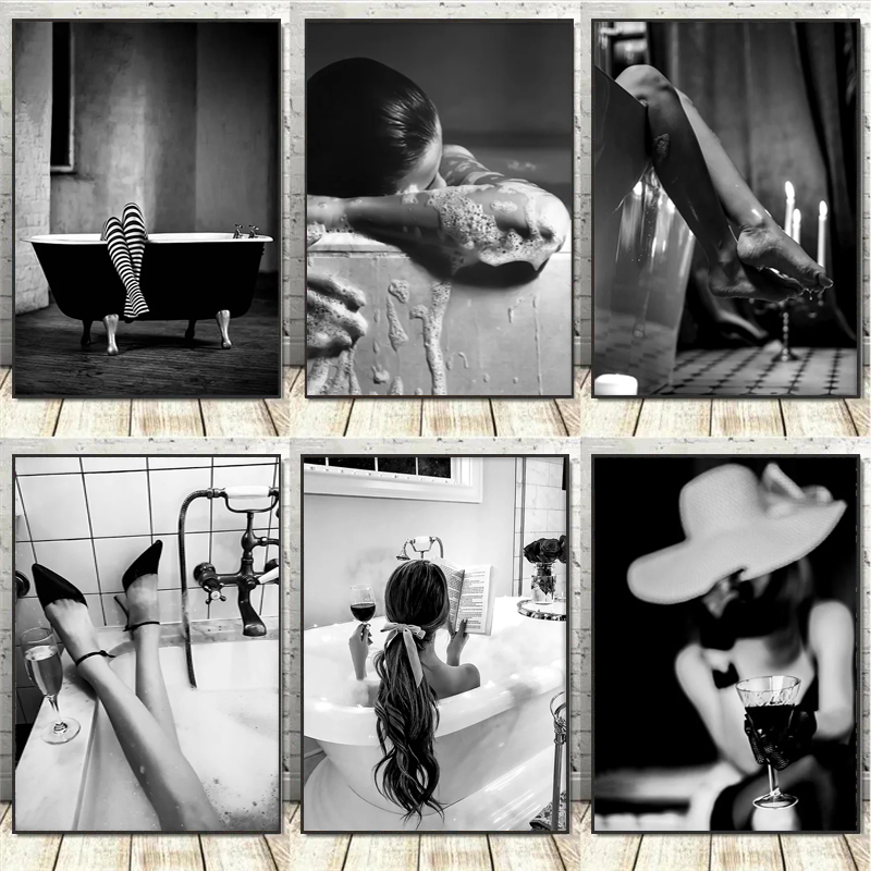 Black and White Woman Bathroom - Vintage Fashion Posters ulasan dan harga