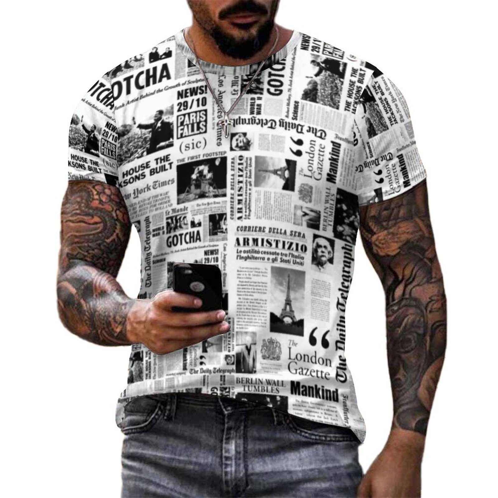 Men Vintage Newspaper T Shirt  - Vintage Fashion Newspaper ulasan dan harga