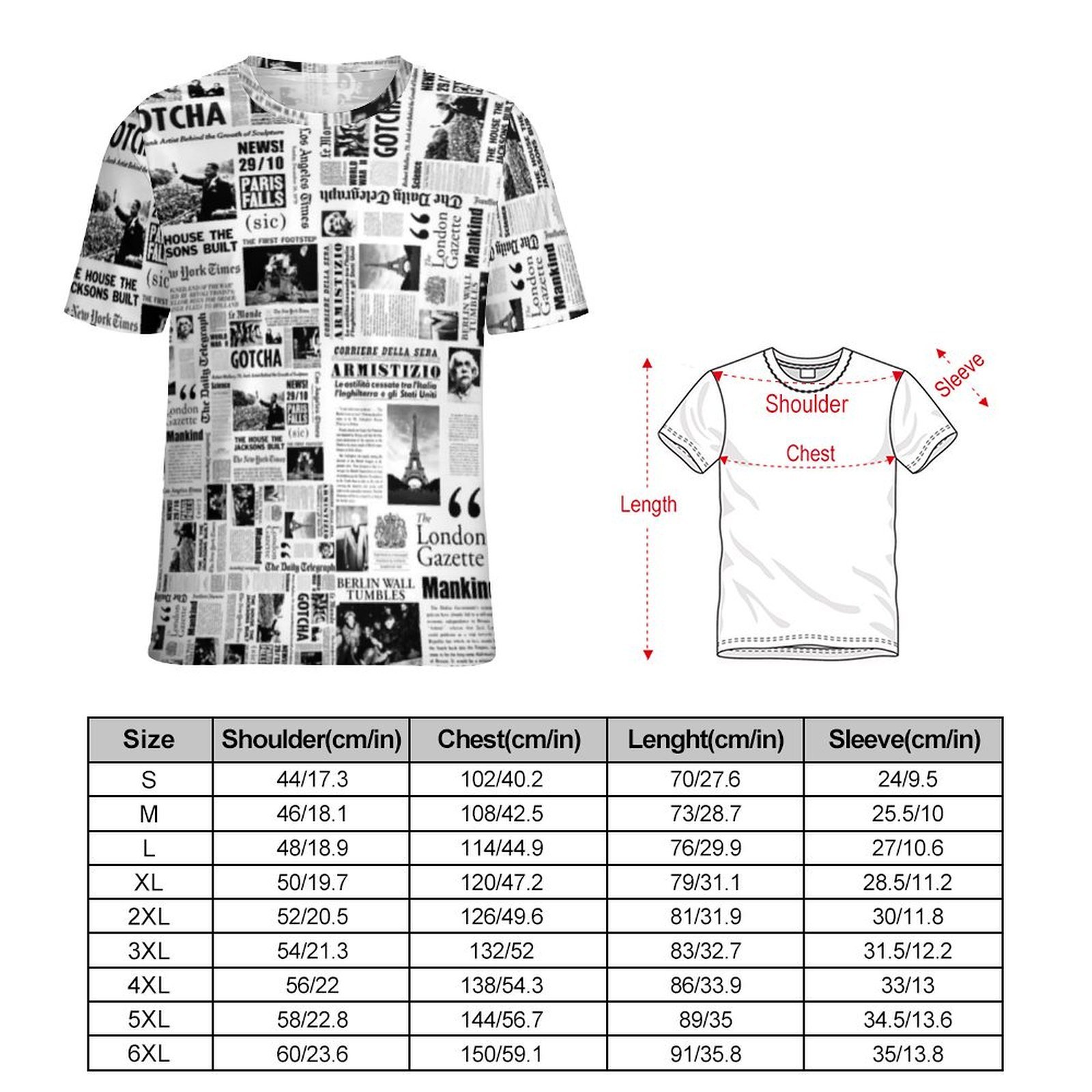Men Vintage Newspaper T Shirt  - Vintage Fashion Newspaper ulasan dan harga