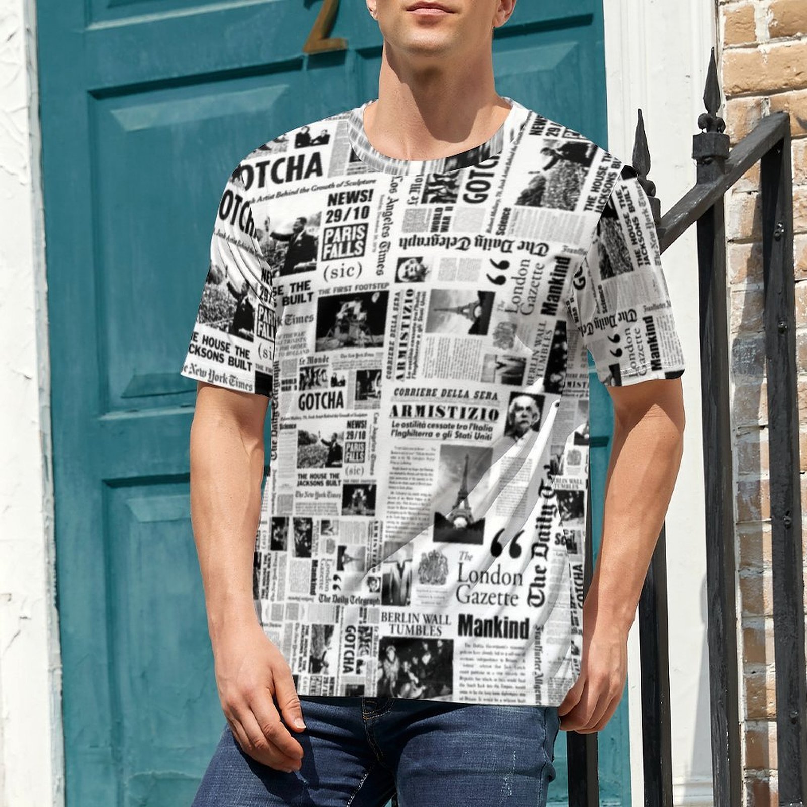 Men Vintage Newspaper T Shirt  - Vintage Fashion Newspaper ulasan dan harga