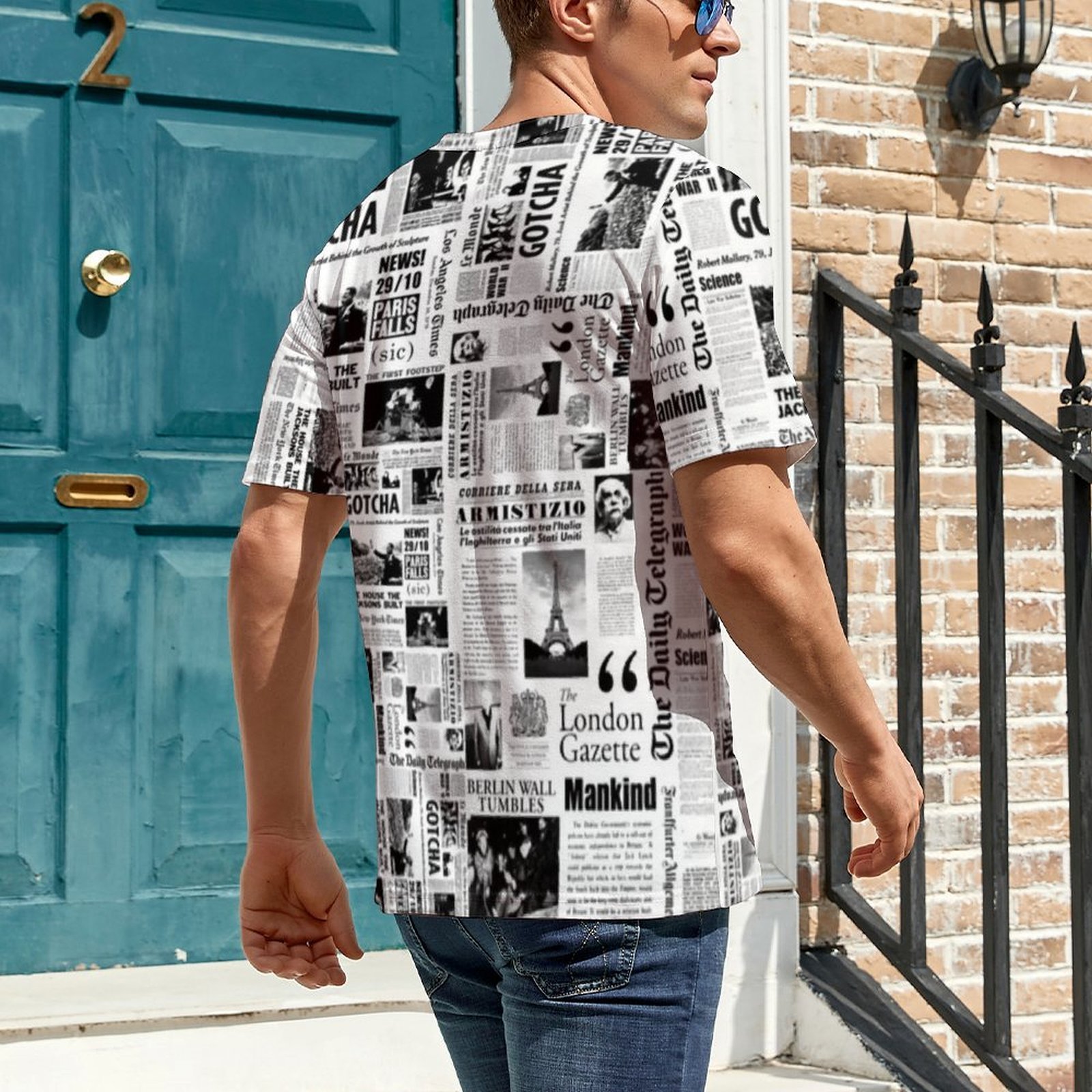 Men Vintage Newspaper T Shirt  - Vintage Fashion Newspaper ulasan dan harga