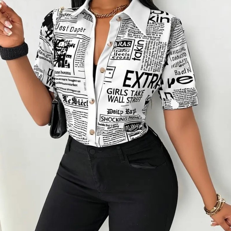 Women's Newspaper Print Shirt  - Vintage Fashion Newspaper ulasan dan harga