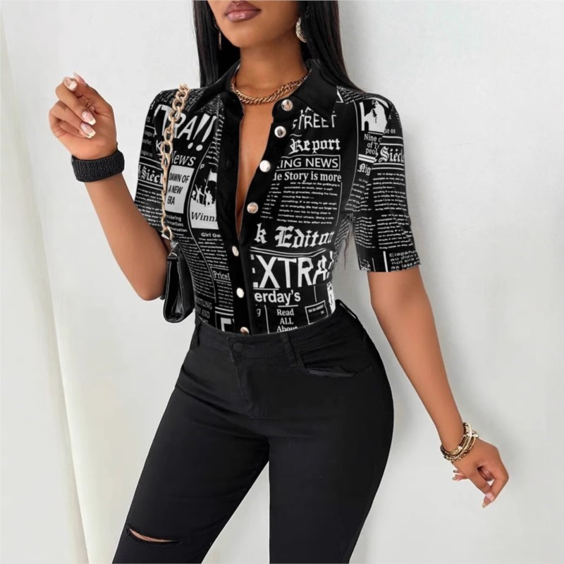 Women's Newspaper Print Shirt  - Vintage Fashion Newspaper ulasan dan harga