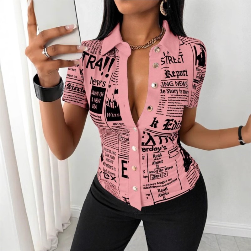 Women's Newspaper Print Shirt  - Vintage Fashion Newspaper ulasan dan harga