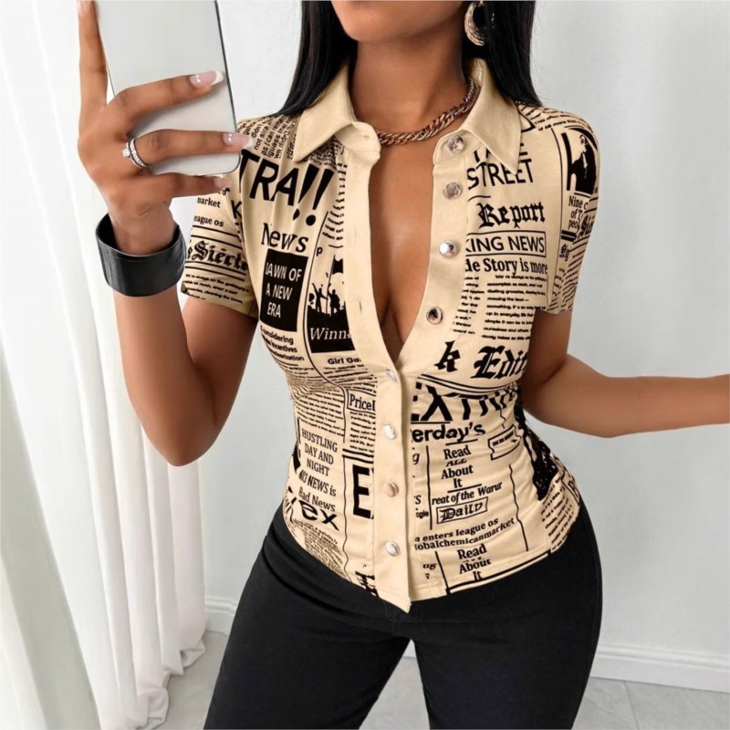 Women's Newspaper Print Shirt  - Vintage Fashion Newspaper ulasan dan harga