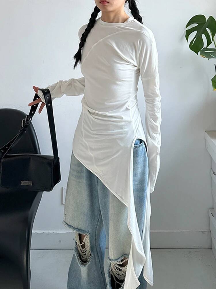 Hem Women White Irregular Eleg - Vintage Fashion Build ulasan dan harga