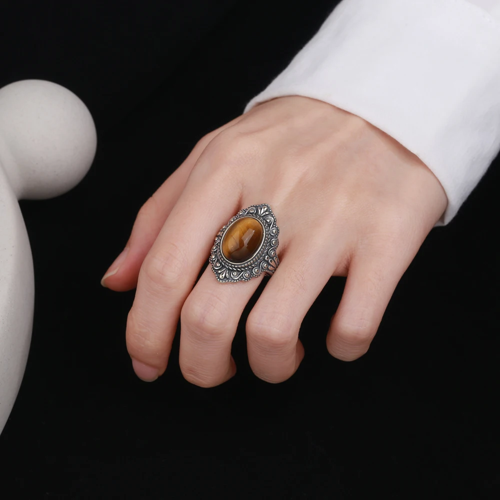 Natural Tiger Eye Gemstone Rin - Vintage Fashion Looks ulasan dan harga