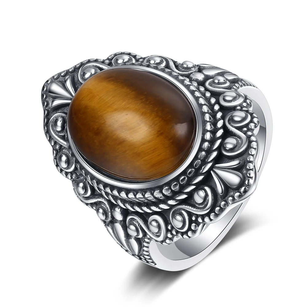 Natural Tiger Eye Gemstone Rin - Vintage Fashion Looks ulasan dan harga