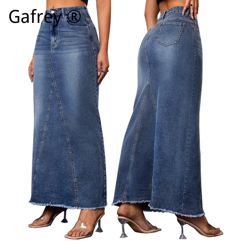 Women Denim Midi Skirt High Wa - Vintage Fashion Streetwear ulasan dan harga