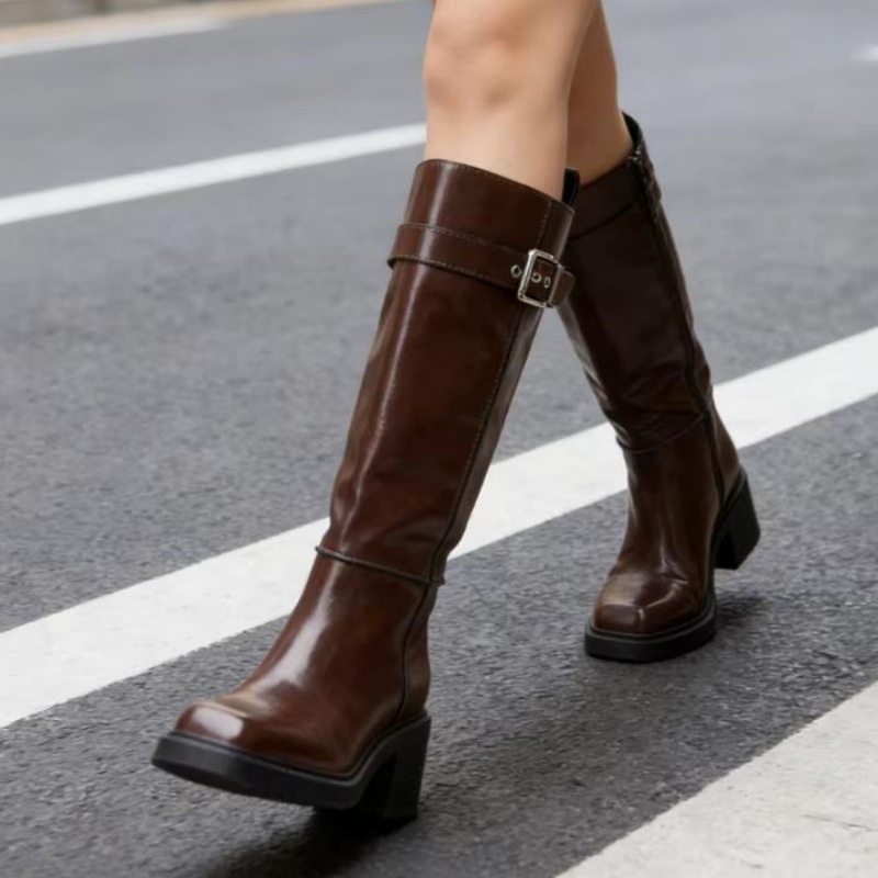 British Style Brown Knee Boots - Vintage Fashion Boots ulasan dan harga