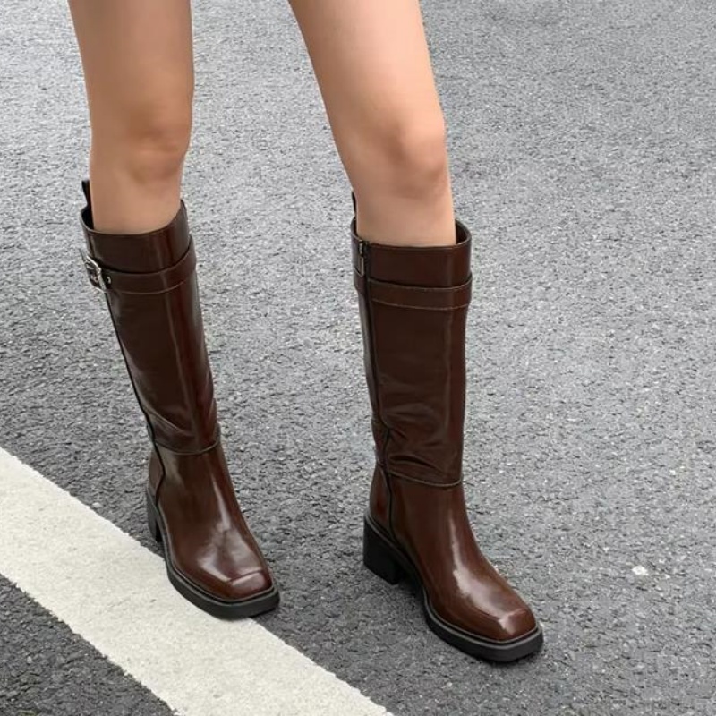 British Style Brown Knee Boots - Vintage Fashion Boots ulasan dan harga