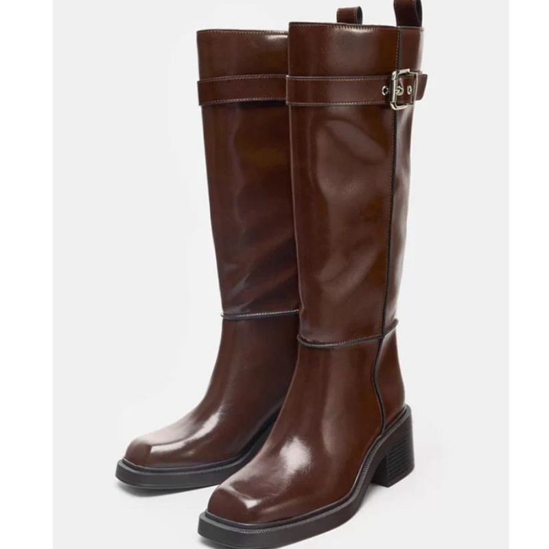 British Style Brown Knee Boots - Vintage Fashion Boots ulasan dan harga