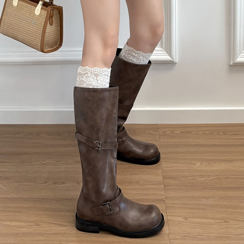 Vintage Belt Buckle Women Knee - Vintage Fashion Boots ulasan dan harga