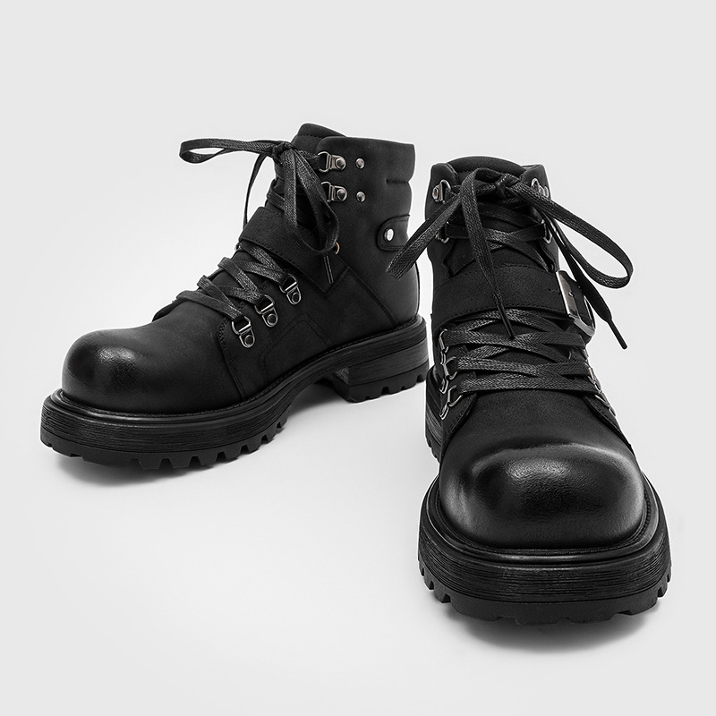 Brand Men Leather Boots Motorc - Vintage Fashion Boots ulasan dan harga