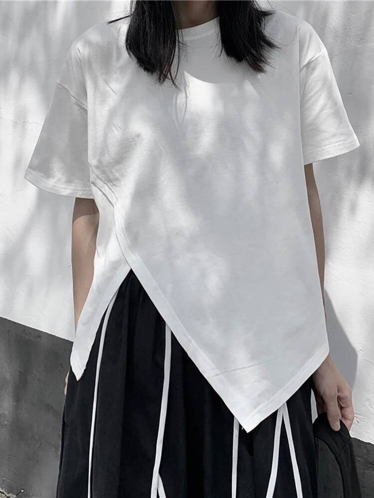 Irregular Women White Slit Hem - Vintage Fashion Build ulasan dan harga