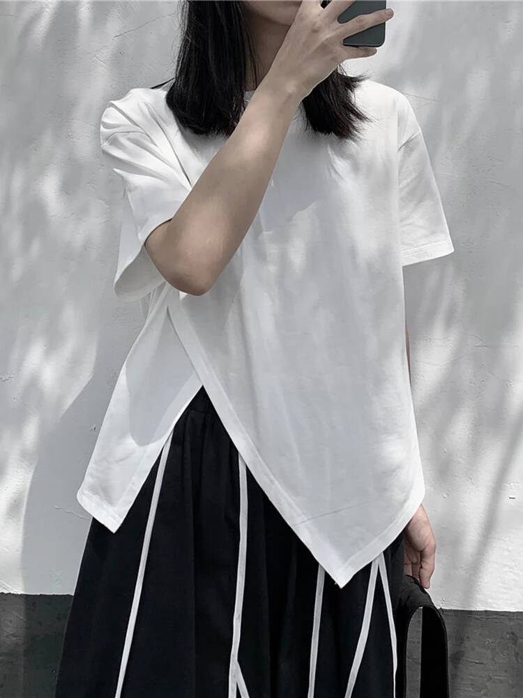 Irregular Women White Slit Hem - Vintage Fashion Build ulasan dan harga