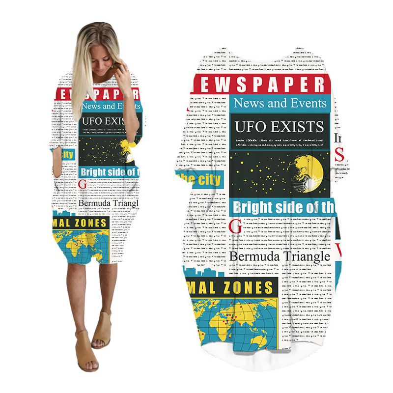 CLOOCL Newspaper Dress 3D Prin - Vintage Fashion Newspaper ulasan dan harga