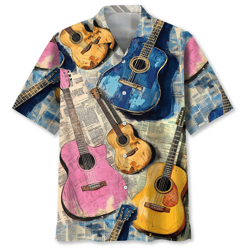 Men Lapel Short Sleeve Shirt V - Vintage Fashion Newspaper ulasan dan harga