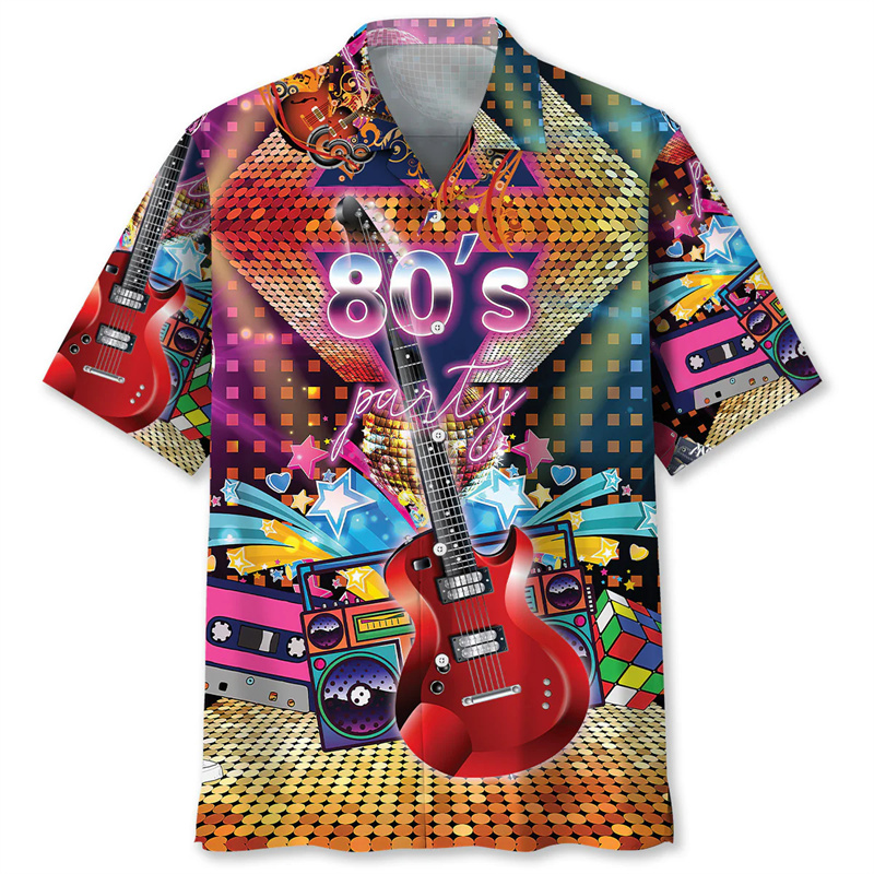 Men Lapel Short Sleeve Shirt V - Vintage Fashion Newspaper ulasan dan harga