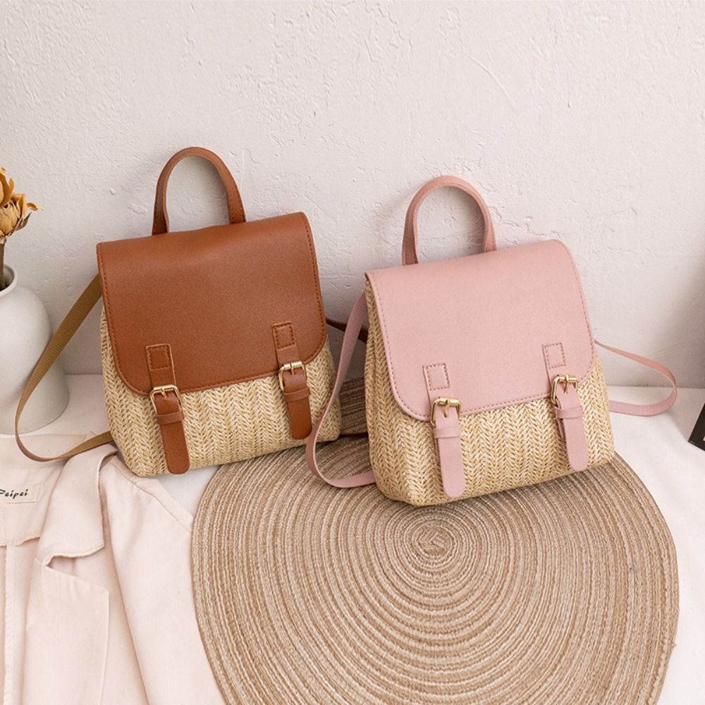 Fashion PU Leather Straw Backp - Vintage Fashion Looks ulasan dan harga